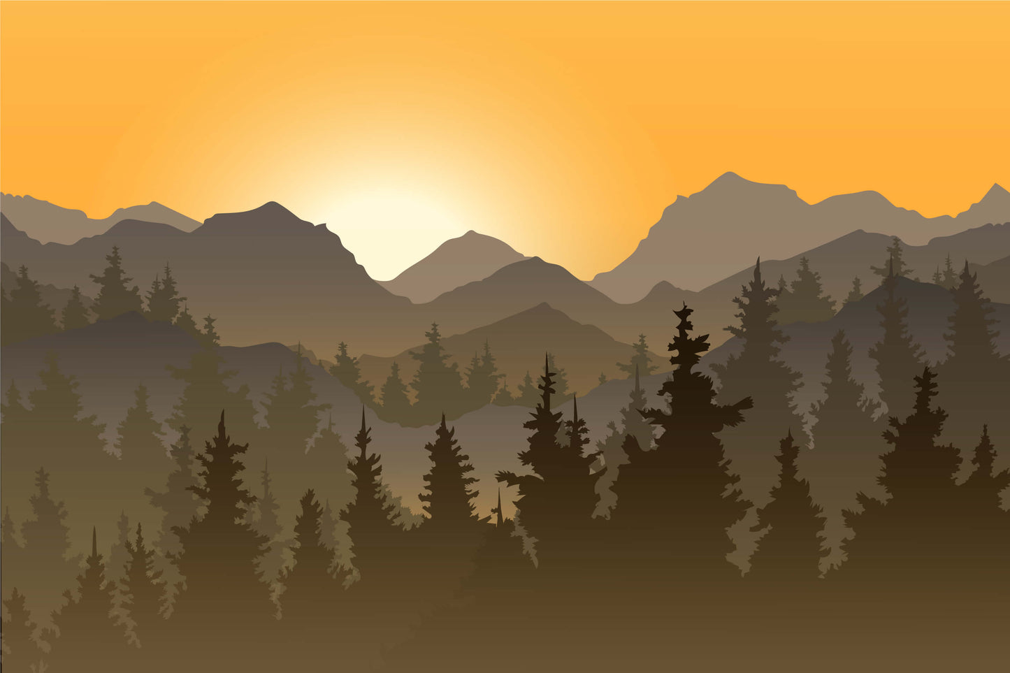 Sunset Ombre Mountain Landscape Mural Wallpaper (SqM)