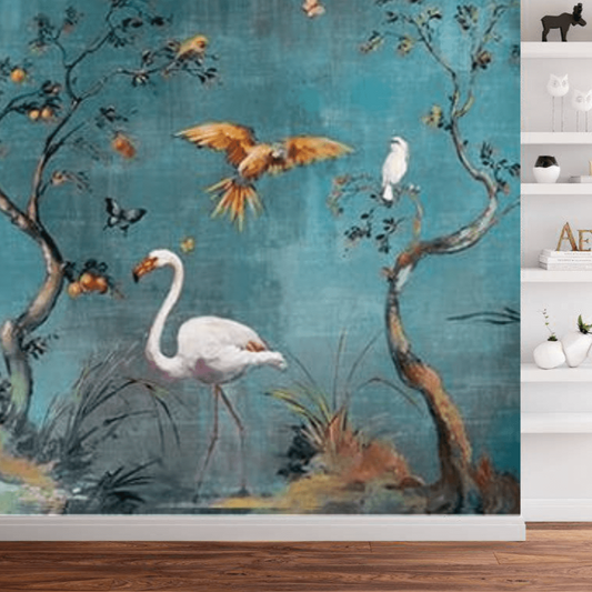 Romantic Teal Blue Chinoiserie Mural Wallpaper (SqM)