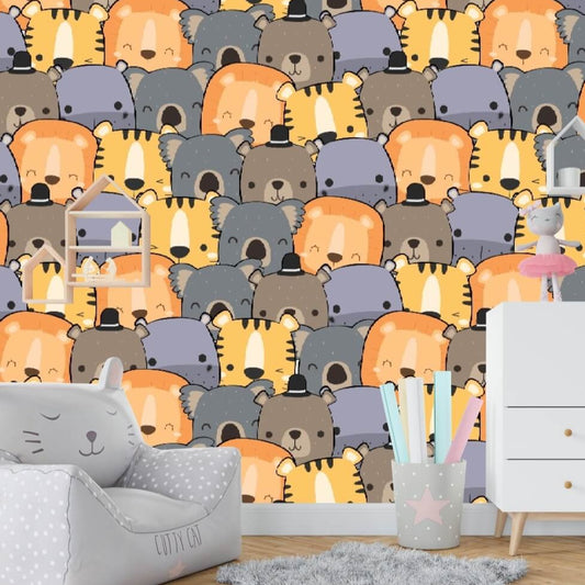 Cute Animals Doodle Pattern Mural Wallpaper (SqM)