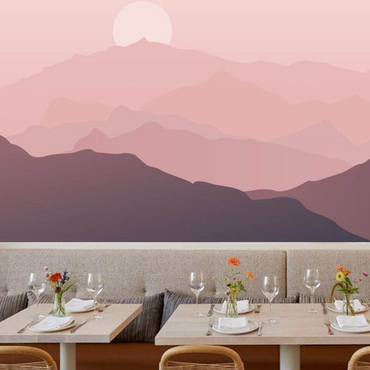 Beautiful Mountain Landscape Silhouette Ombre Mural Wallpaper (SqM)