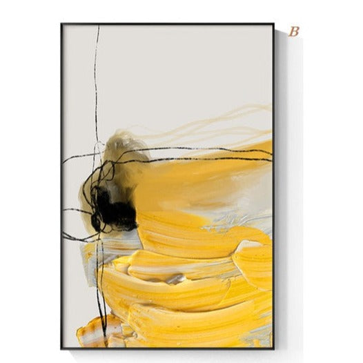 Abstract Yellow Black Canvas Prints | Minimalist Wall Art Texture Poster Modern Pictures For Living Room Bedroom Studio Décor