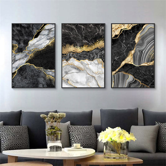 Abstract Black White Golden Marble Canvas Prints | Modern Nordic Style Wall Art For Living Room Luxurious Bedroom Home Office Décor