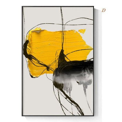 Abstract Yellow Black Canvas Prints | Minimalist Wall Art Texture Poster Modern Pictures For Living Room Bedroom Studio Décor