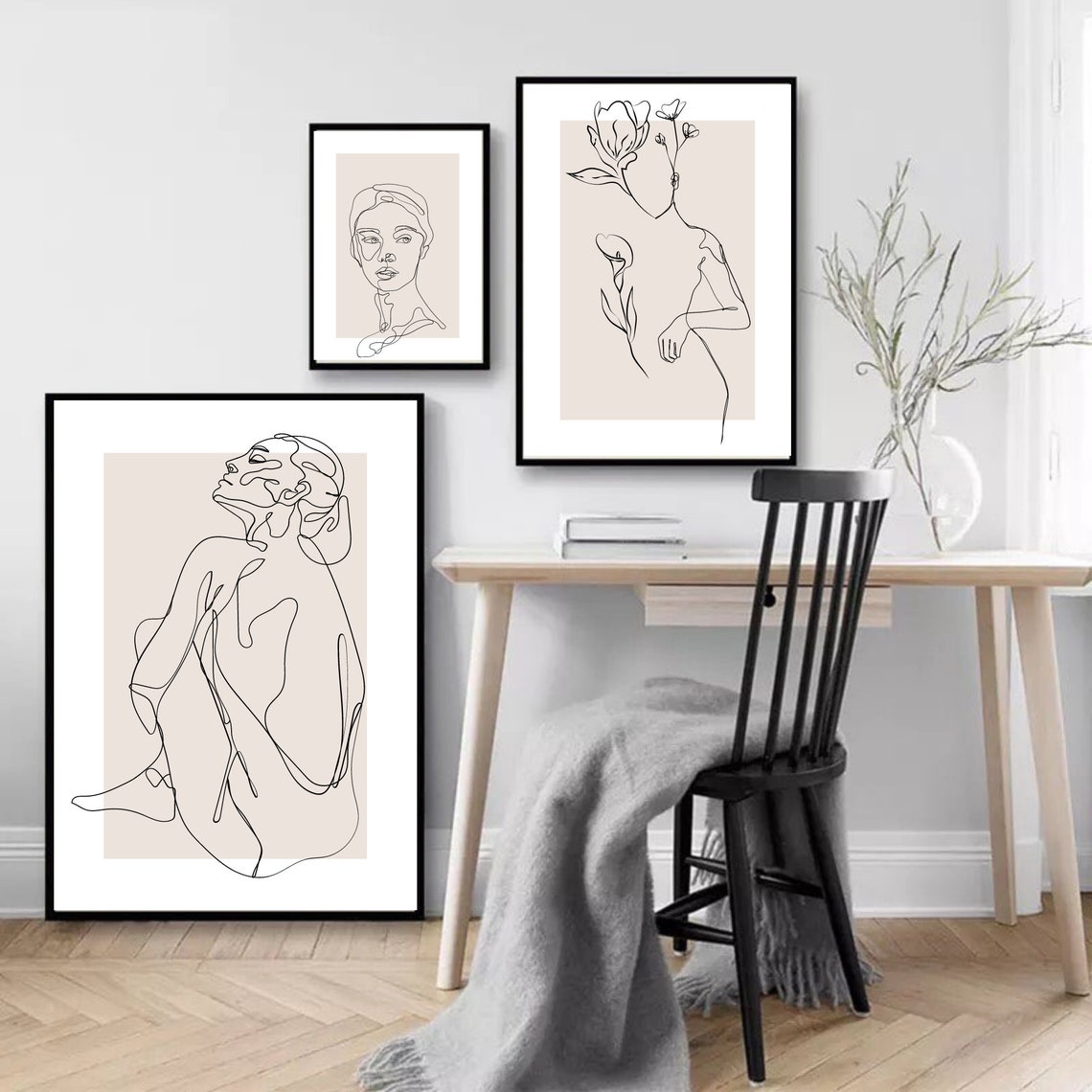 Abstract Woman Flower Line Art Canvas Prints | Minimalist Drawing Nordic Poster For Living Room Bedroom Modern Home Décor
