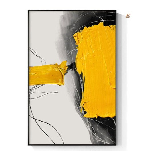 Abstract Yellow Black Canvas Prints | Minimalist Wall Art Texture Poster Modern Pictures For Living Room Bedroom Studio Décor