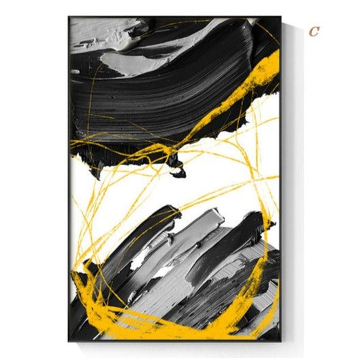 Abstract Yellow Black Canvas Prints | Minimalist Wall Art Texture Poster Modern Pictures For Living Room Bedroom Studio Décor