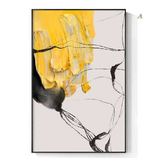 Abstract Yellow Black Canvas Prints | Minimalist Wall Art Texture Poster Modern Pictures For Living Room Bedroom Studio Décor