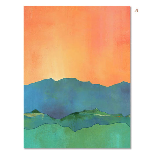 Abstract Blue Yellow Green Landscape Canvas Prints | Nordic Minimalist Watercolor Wall Art Scandinavian Poster For Modern Living Room Bedroom Home Décor