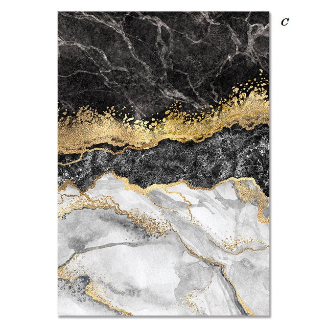 Abstract Black White Golden Marble Canvas Prints | Modern Nordic Style Wall Art For Living Room Luxurious Bedroom Home Office Décor