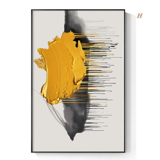 Abstract Yellow Black Canvas Prints | Minimalist Wall Art Texture Poster Modern Pictures For Living Room Bedroom Studio Décor