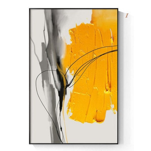Abstract Yellow Black Canvas Prints | Minimalist Wall Art Texture Poster Modern Pictures For Living Room Bedroom Studio Décor