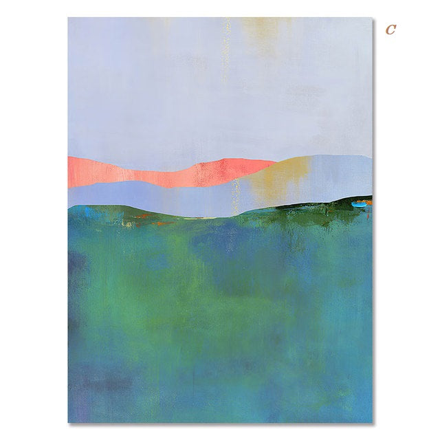 Abstract Blue Yellow Green Landscape Canvas Prints | Nordic Minimalist Watercolor Wall Art Scandinavian Poster For Modern Living Room Bedroom Home Décor