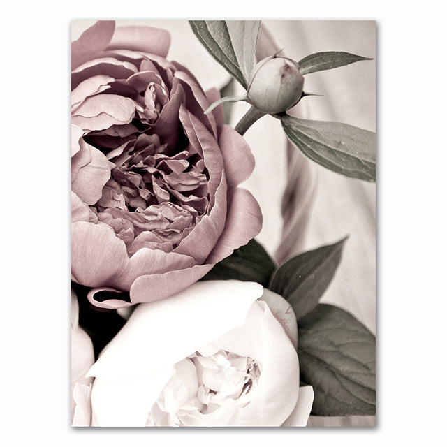 Scandinavian Pink White Peonies Canvas Print | Botanical Floral Poster Nordic Wall Art For Living Room Bedroom Home Décor