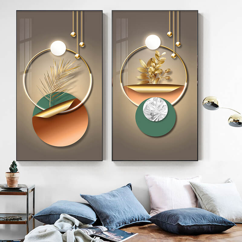 Abstract Geometric Golden Circle Canvas Prints | Modern Nordic Wall Art For Luxury Living Room Bedroom Décor