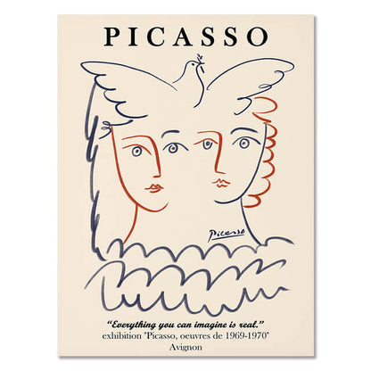 Abstract Girl Picasso Matisse Canvas Prints | Line Drawing Minimalist Nordic Style Impressionism Famous Fine Art For Modern Living Room Home Décor
