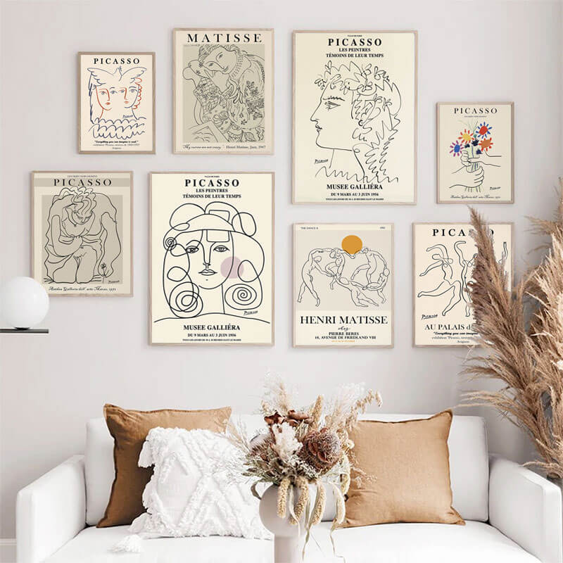 Abstract Girl Picasso Matisse Canvas Prints | Line Drawing Minimalist Nordic Style Impressionism Famous Fine Art For Modern Living Room Home Décor