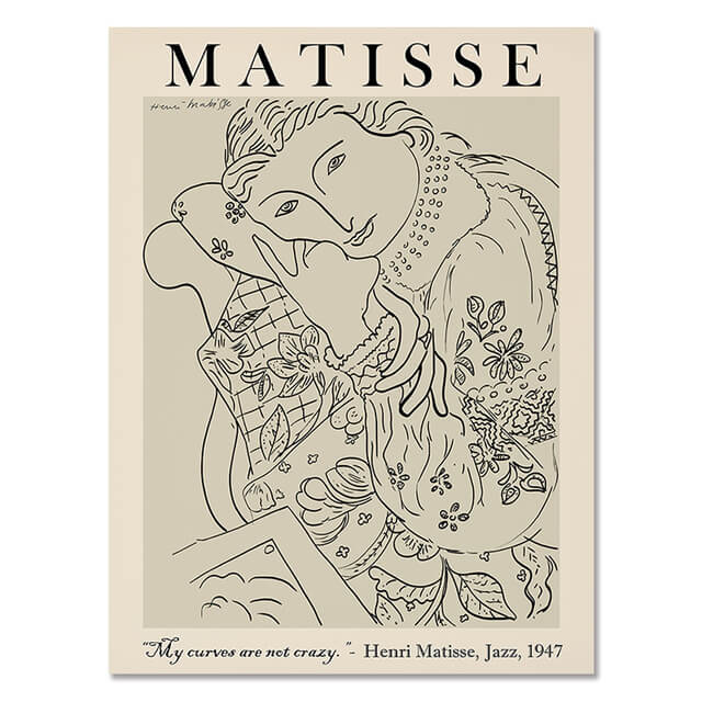Abstract Girl Picasso Matisse Canvas Prints | Line Drawing Minimalist Nordic Style Impressionism Famous Fine Art For Modern Living Room Home Décor