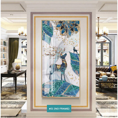 Abstract Auspicious Mystical Deer Canvas Prints | Wall Art For Luxury Living Room Dining Room Hallway Decor