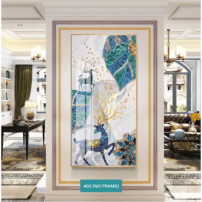Abstract Auspicious Mystical Deer Canvas Prints | Wall Art For Luxury Living Room Dining Room Hallway Decor