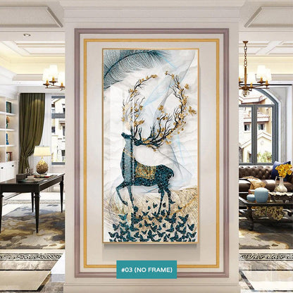 Abstract Auspicious Mystical Deer Canvas Prints | Wall Art For Luxury Living Room Dining Room Hallway Decor