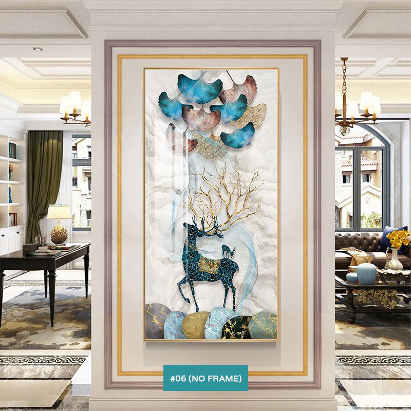 Abstract Auspicious Mystical Deer Canvas Prints | Wall Art For Luxury Living Room Dining Room Hallway Decor
