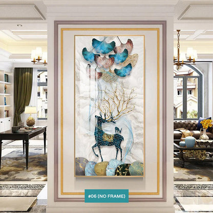 Abstract Auspicious Mystical Deer Canvas Prints | Wall Art For Luxury Living Room Dining Room Hallway Decor