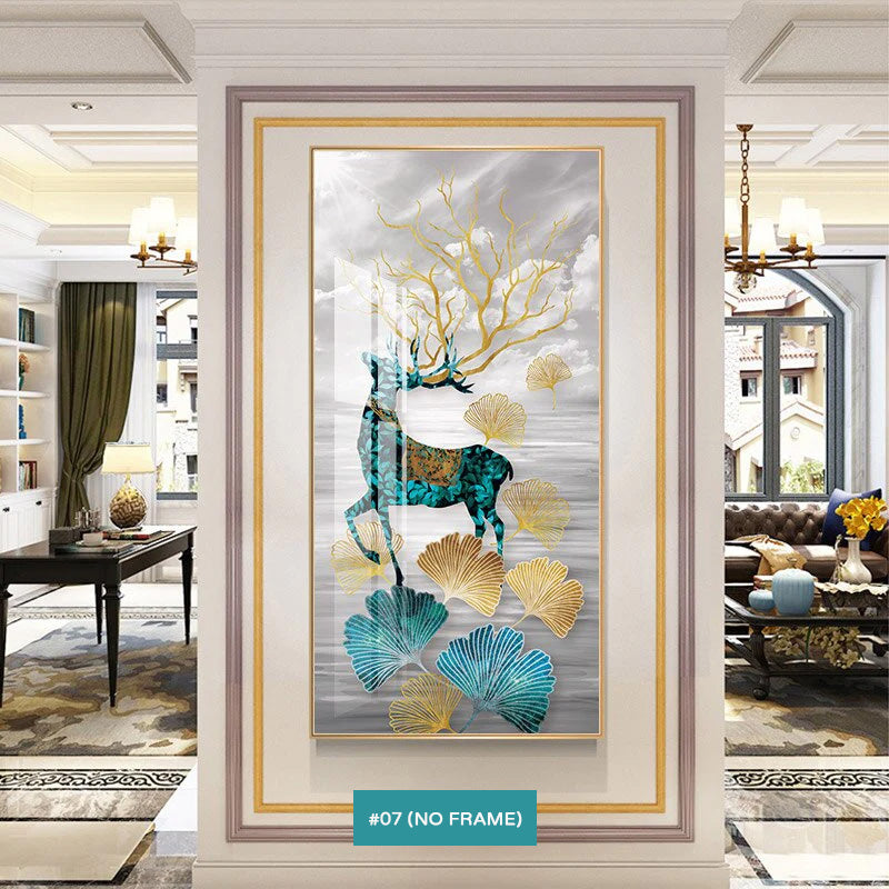 Abstract Auspicious Mystical Deer Canvas Prints | Wall Art For Luxury Living Room Dining Room Hallway Decor