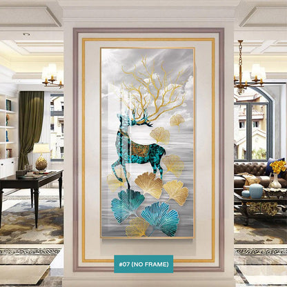Abstract Auspicious Mystical Deer Canvas Prints | Wall Art For Luxury Living Room Dining Room Hallway Decor