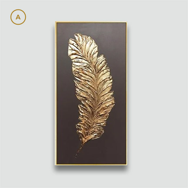 Abstract Golden Feather Canvas Print Modern Minimalist Picture For Luxury Loft Apartment Living Room Home Office Wall Art Decor