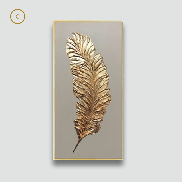 Abstract Golden Feather Canvas Print Modern Minimalist Picture For Luxury Loft Apartment Living Room Home Office Wall Art Decor