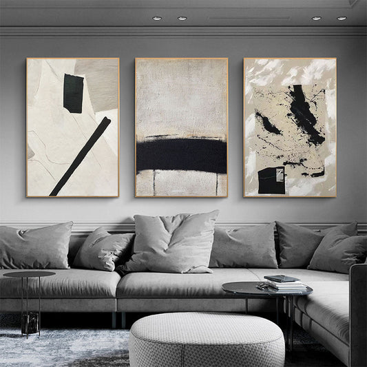 Contemporary Abstract Beige Black Textural Canvas Prints | Modern Wall Art For Living Room Dining Room Home Office Art Decor