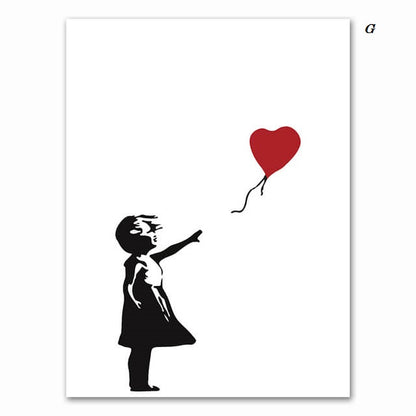 Banksy Art Canvas Prints | Minimalist Black and White Wall Art Inspirational Poster For Modern Living Room Teenage Room Office Décor