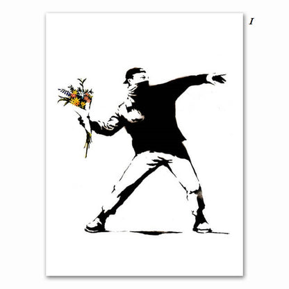 Banksy Art Canvas Prints | Minimalist Black and White Wall Art Inspirational Poster For Modern Living Room Teenage Room Office Décor