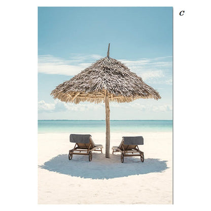 Beach Sea Ocean Tropical Leaves Canvas Prints | Summer Vibes Wall Art Relax Poster For Living Room Bedroom Dining Room Home Décor