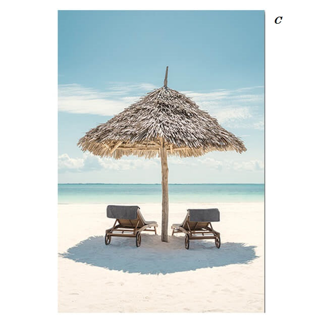 Beach Sea Ocean Tropical Leaves Canvas Prints | Summer Vibes Wall Art Relax Poster For Living Room Bedroom Dining Room Home Décor