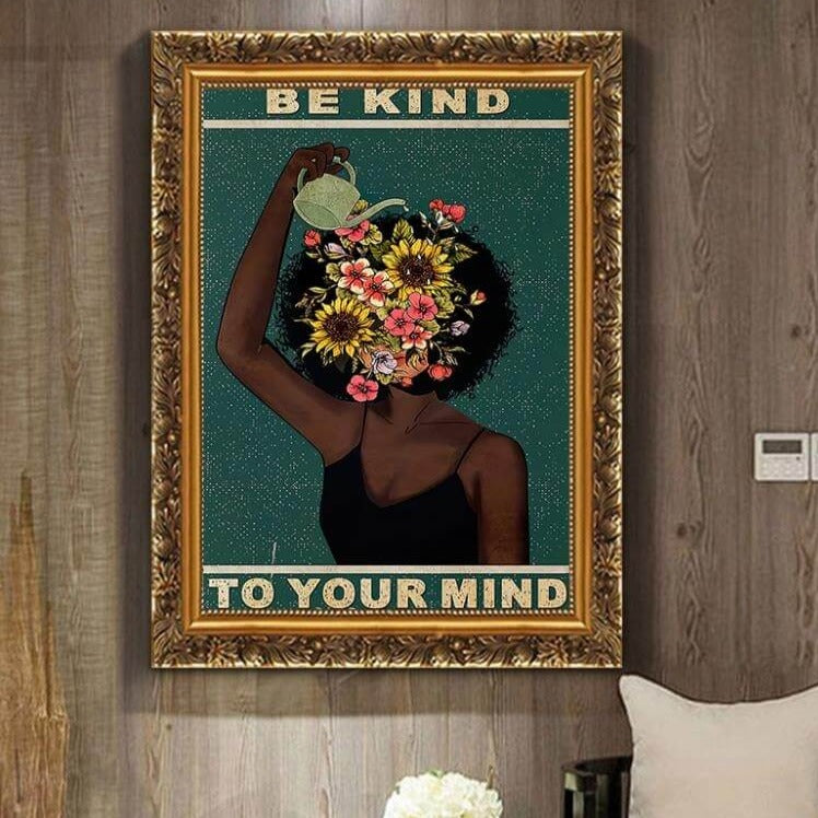 Be Kind To Your Mind Girl Canvas Print | Mental Health Poster Inspirational Wall Art For Living Room Bedroom Office Home Décor
