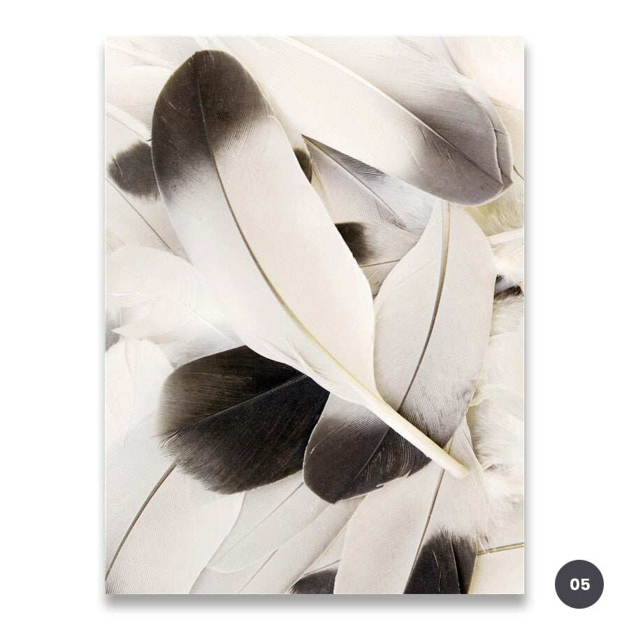 Minimalist Feather Floral Canvas Prints | Modern Beige White Wall Art For Living Room Dining Room Bedroom Home Art Decor