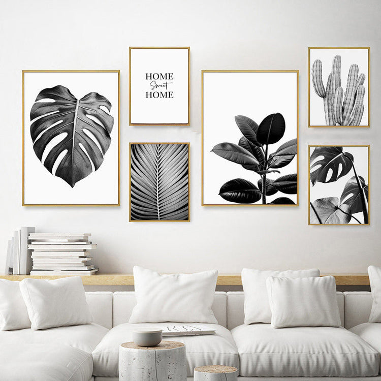 Black White Minimalist Botanic Canvas Prints Nature Pictures For Livin ...