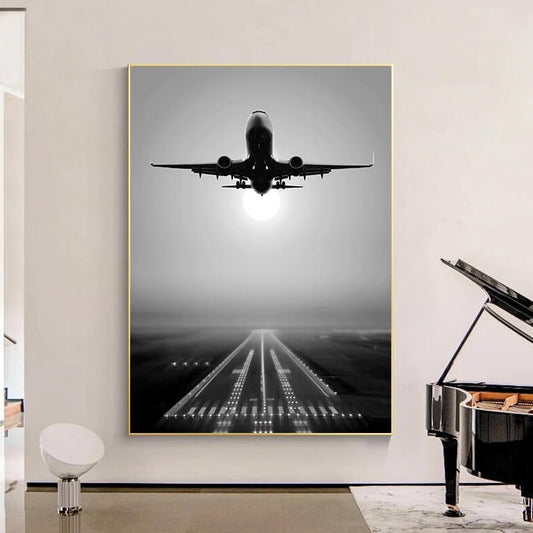 Black and White Plane Canvas Print | Travel Poster Nordic Wall Art For Living Room Hotel Office Décor