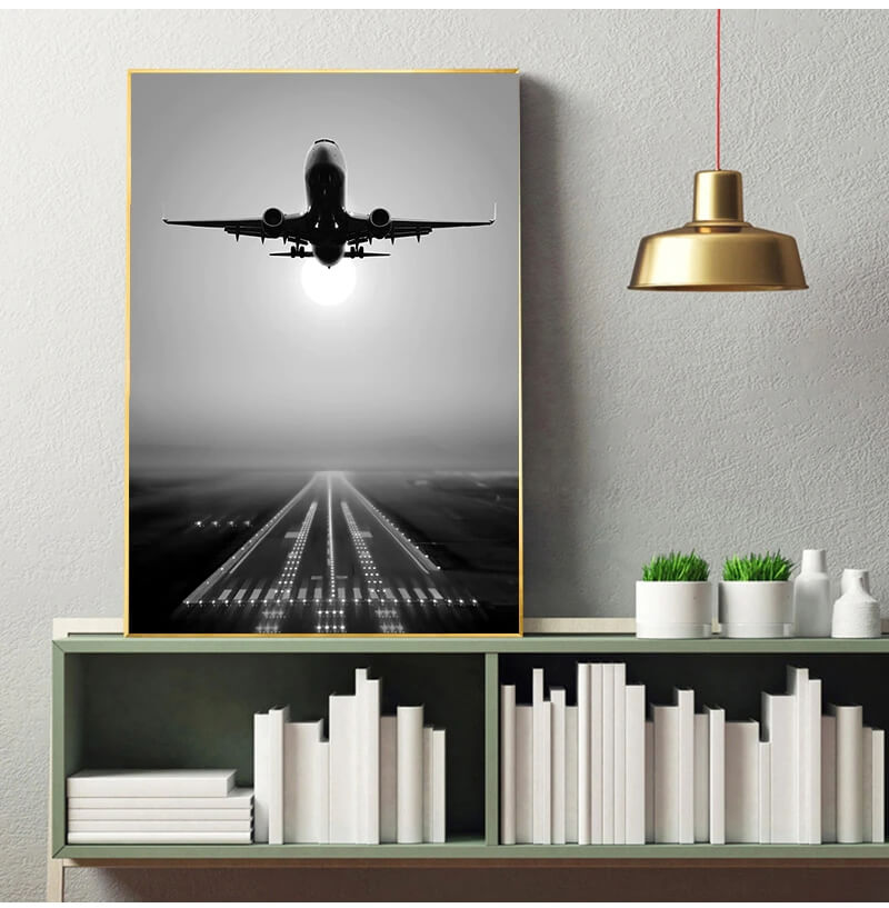 Black and White Plane Canvas Print | Travel Poster Nordic Wall Art For Living Room Hotel Office Décor