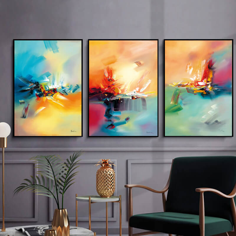 Colorful Dreams Abstract Canvas Prints | Scandinavian Blue Pink Yellow Wall Art For Modern Living Room Bedroom Poster Above Sofa Décor