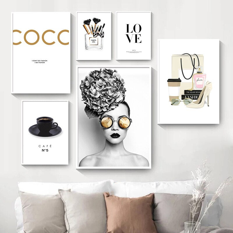 Cafe No5 Love Chic Canvas Prints | Paris Perfume Glamour Fashion Wall Art For Living Room Bedroom Boutique  Art