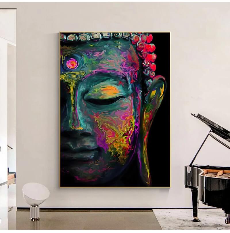 Colorful Abstract Buddha Canvas Print | Portrait Poster Meditation Inspirational Wall Art For Yoga Studio Living Room Home Office Décor
