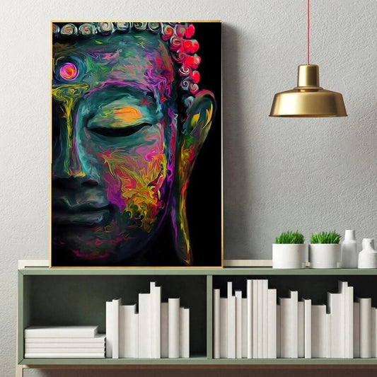 Colorful Abstract Buddha Canvas Print | Portrait Poster Meditation Inspirational Wall Art For Yoga Studio Living Room Home Office Décor