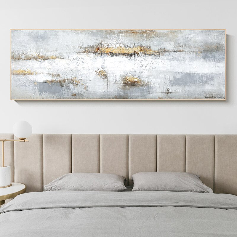 Contemporary Shades Of Gray Canvas Prints | Modern Abstract Wide Format Wall Art For Above The Bed Art