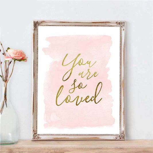 Cute Pink Golden Love Letters Canvas Prints Simple Quotes Wall Art Posters For Bedroom Living Room Nursery Room Art Decor