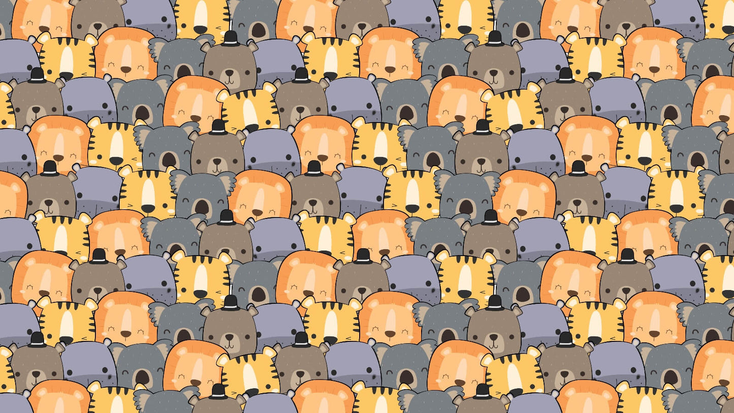 Cute Animals Doodle Pattern Mural Wallpaper (SqM)