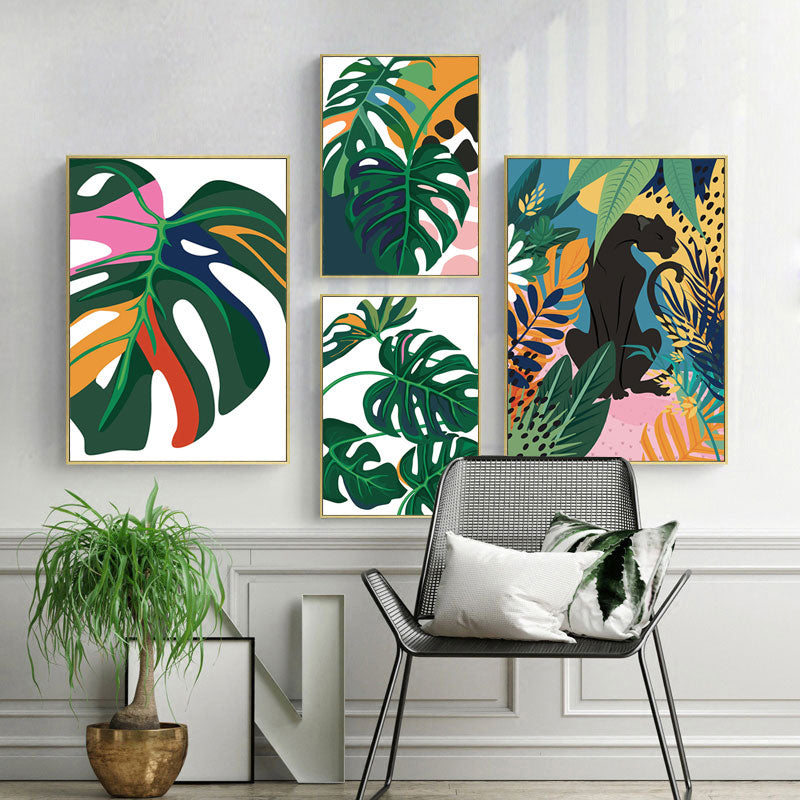 Monstera Leaves and Jungle Animals Canvas Prints | Flamingo Leopard Motivational Posters Nordic Style Wall Art For Living Room Bedroom Home Décor