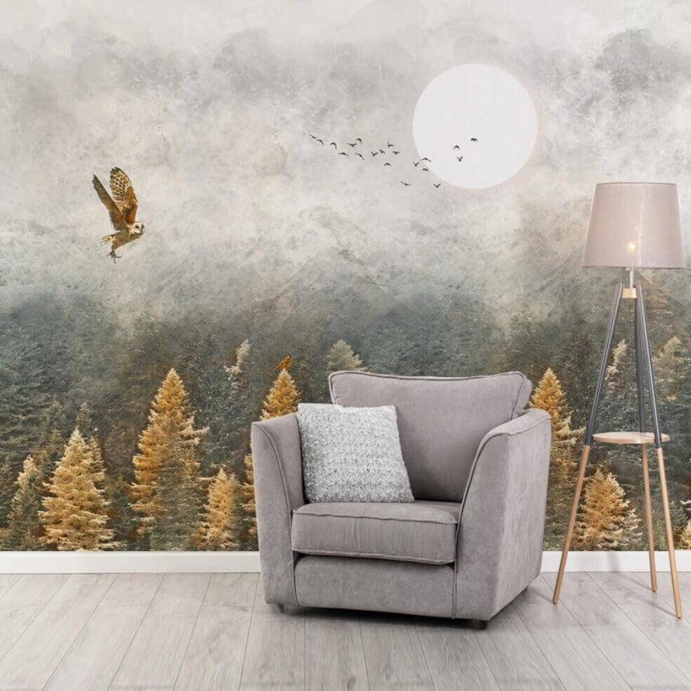 Autumn Cloudy Forest Mural Wallpaper (SqM)