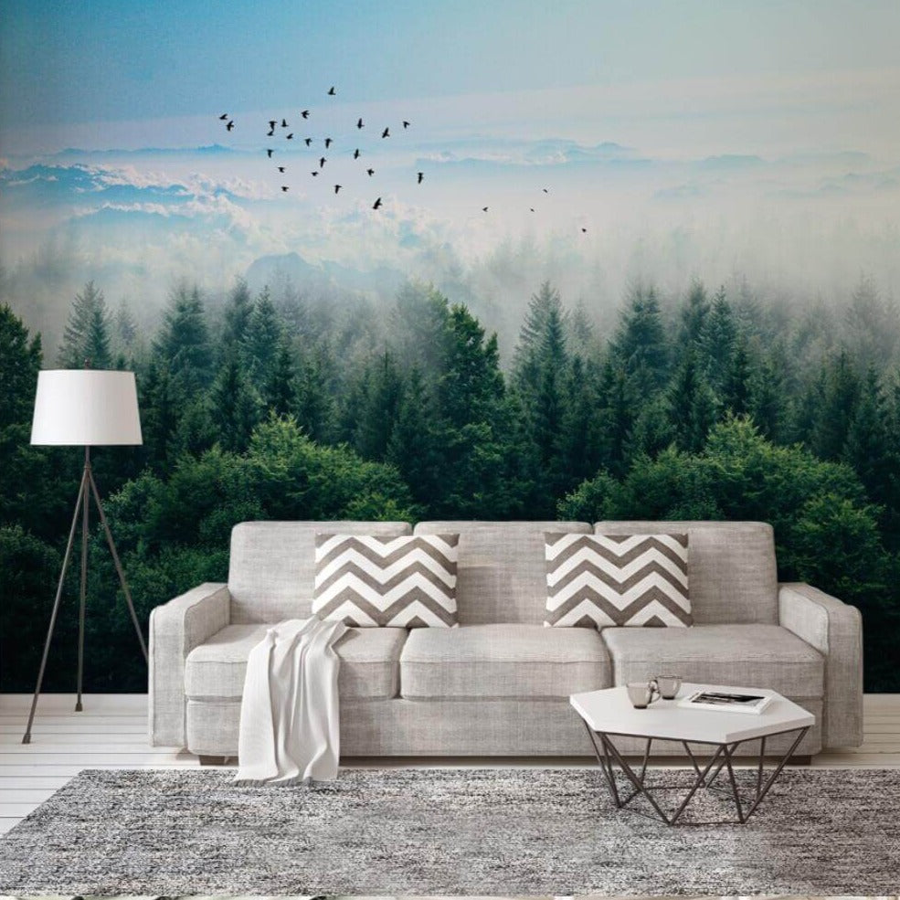 Green Pine Forest Photo Mural Wallpaper (SqM)